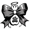 bow with a paw print centre with halo on top tattoo design idea