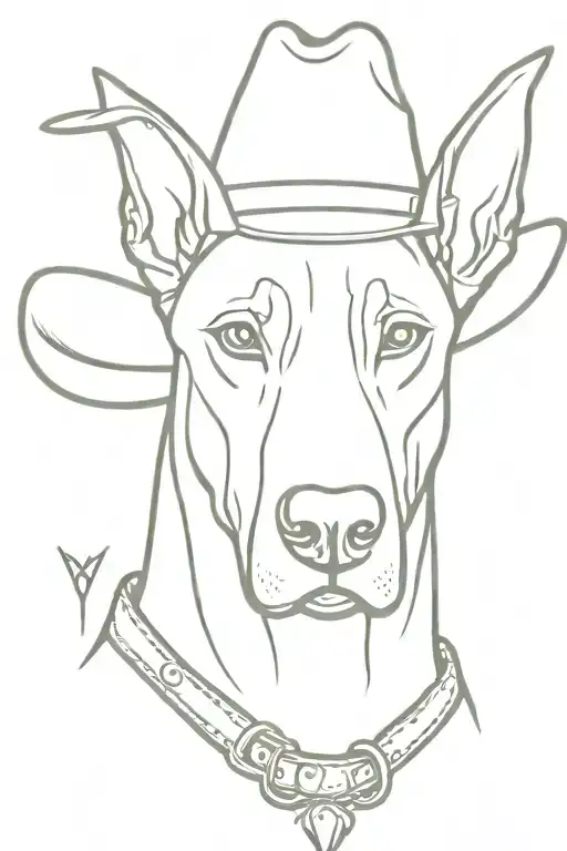 doberman with ears and cowboy hat tattoo design idea