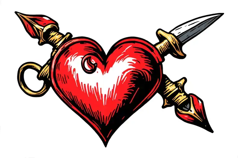 heart and downward daggers stuck tattoo design idea