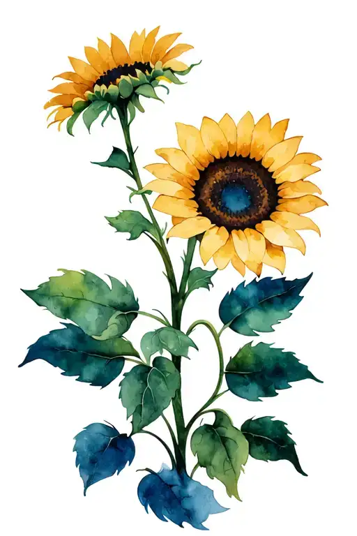 single sunflower with names cassie and allana comin out of stem leaves tattoo design idea