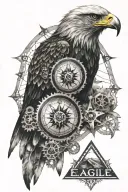 eagle, compass with mom and family written on it, eye in a triangle with gears tattoo design idea