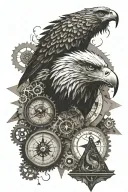 eagle, compass with mom and family written on it, eye in a triangle with gears tattoo design idea