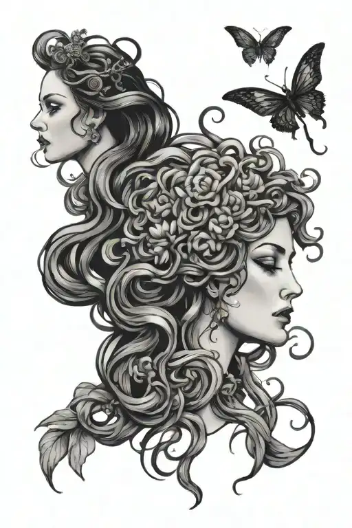 persephone and medusa  tattoo design idea