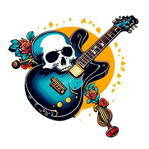 Skull with guitar  tattoo design idea