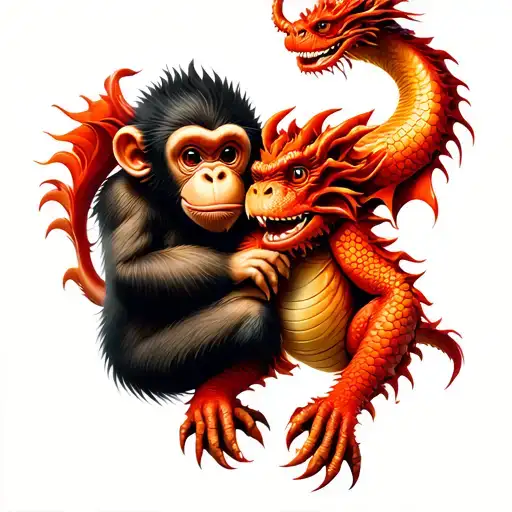 red dragon and monkey holding tattoo design idea