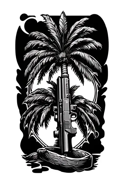 palm tree bullet ak47 aizen never back down tattoo design idea