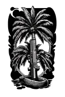 palm tree bullet ak47 aizen never back down tattoo design idea