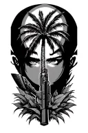 palm tree bullet ak47 aizen never back down tattoo design idea