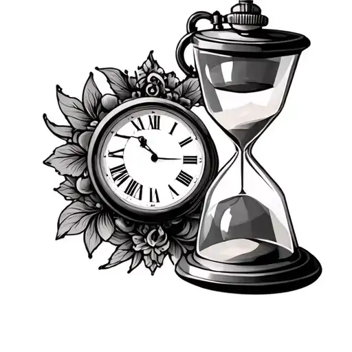 hourglass and pocket watch tattoo design idea