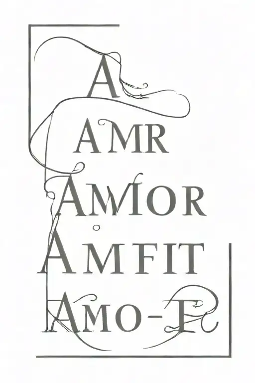 Vertical text tattoo, strict style. Only text on the tattoo "amor fati". tattoo design idea