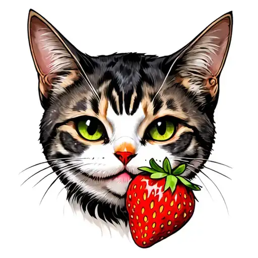 Dead, cat, strawberry, cock tattoo design idea