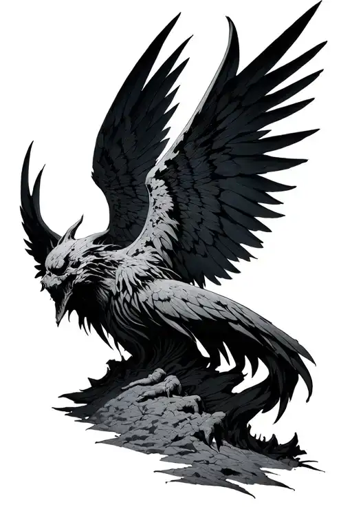 gothic cathedral and bad with wings spread up tattoo design idea