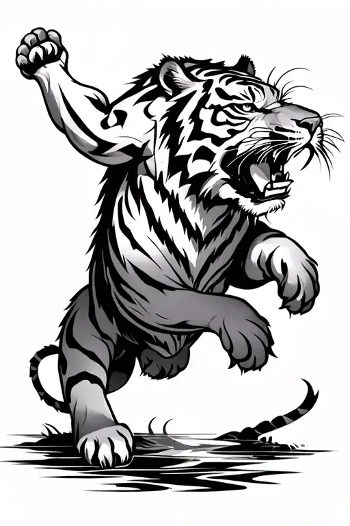 Asian tiger fighting tattoo design idea