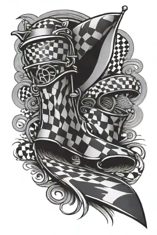 race track finish Line with checkered flag tattoo design idea