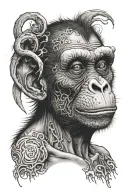 realistic half zombie monkey mean face tattoo design idea