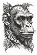 realistic half zombie monkey mean face tattoo design idea