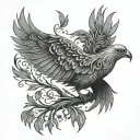Drawing of a phoenix bird inside a tree of life in black and white tattoo design idea