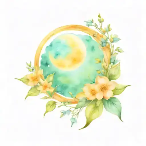 witchy moon and flowers tattoo design idea