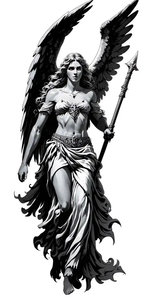 an angel leading crusaders to kill demons  tattoo design idea