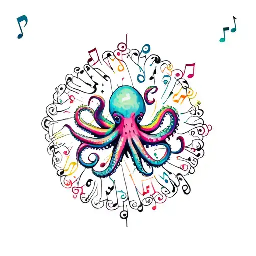 A mandala made of colorful music notes with an octopus in the center tattoo design idea
