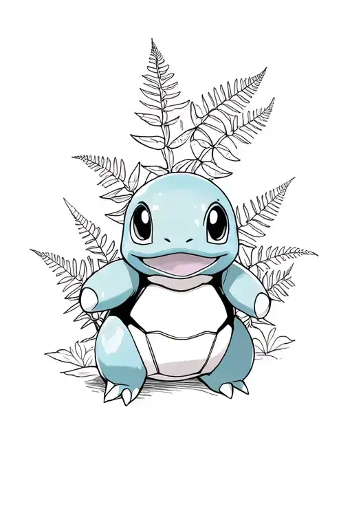 Squirtle tutle fern and sakura tattoo design idea