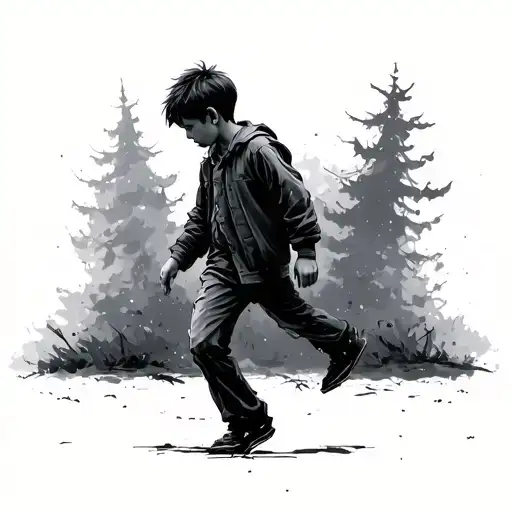 a lost boy walking tattoo design idea