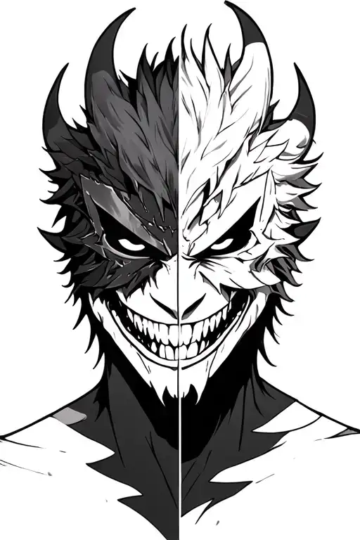 ichigo half hollown mask smiling with asta half demon behind  tattoo design idea