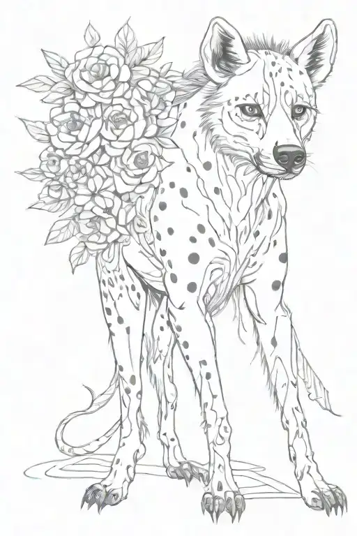 full body hyena, gothic style, flowers tattoo design idea