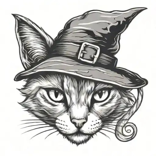 cat with witch hat tattoo design idea