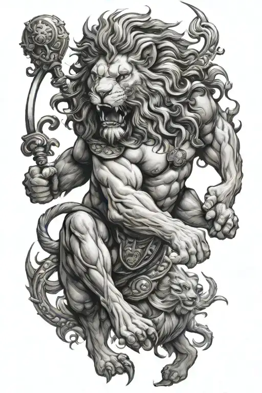 samson fighting lion tattoo design idea