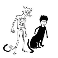 punk rock young man with gang of cats tattoo design idea