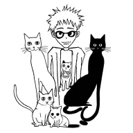 punk rock young man with gang of cats tattoo design idea