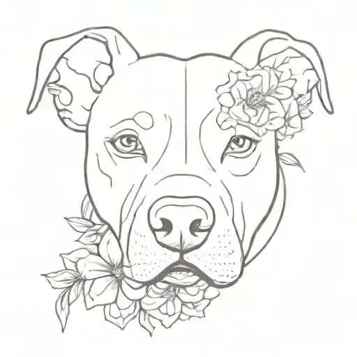 pitbull with flowers and the word Levi tattoo design idea