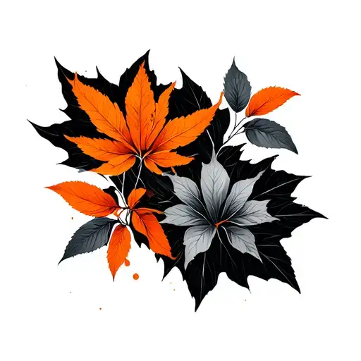 Neo Japanese Black background with Orange Leaves tattoo design idea