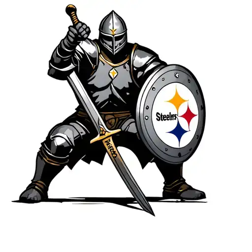 Pittsburgh Steelers knight holding a shield and sword kneeling tattoo design idea