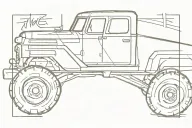 A sketch of a rugged truck with a subtle cross pattern on the body, reflecting your rowdy yet god fearing nature tattoo design idea