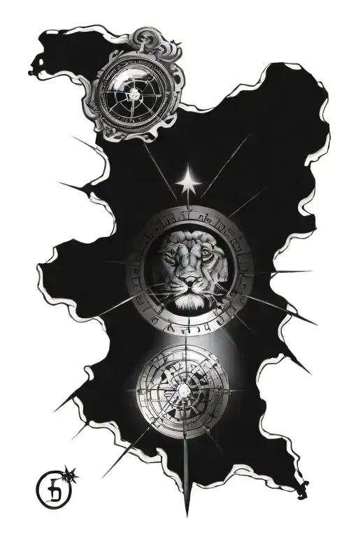 lion eye compass tattoo design idea