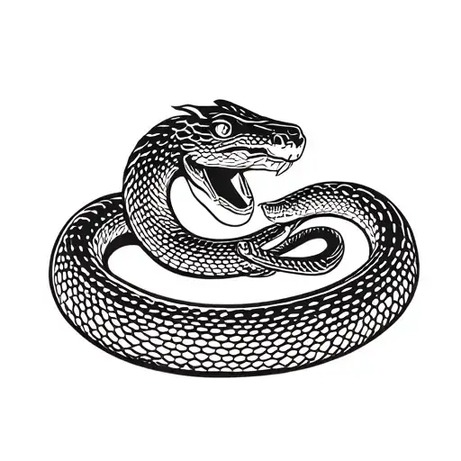 A very detailed cobra snake facing head on ready to strike, in the neck of the snake, between the widened hood will be a tattoo design idea