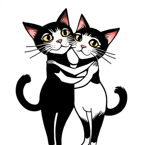 two cats hugging with wrapped tails couple punk rock inspired tattoo design idea