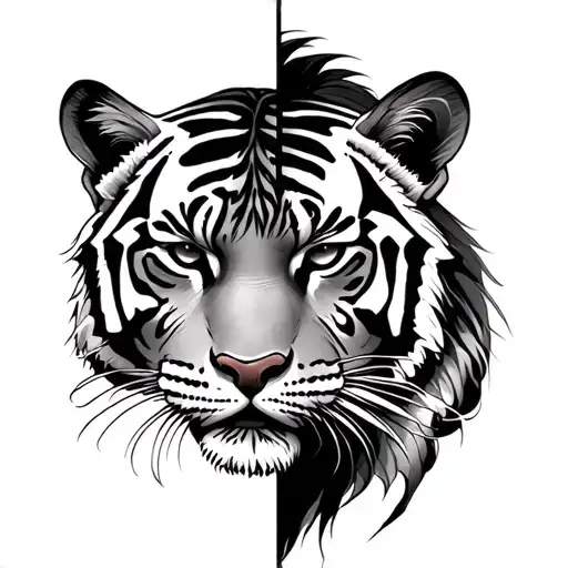 Half Tiger Half Woman tattoo design idea