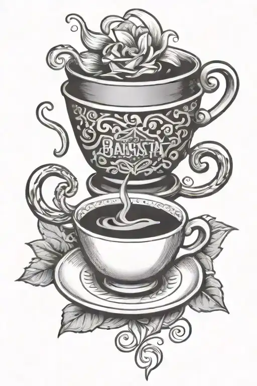 barista brewing coffee cup tattoo design idea