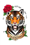Neo Traditional tattoo, Tiger, Roses, Name Lennert tattoo design idea