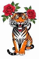 Neo Traditional tattoo, Tiger, Roses, Name Lennert tattoo design idea