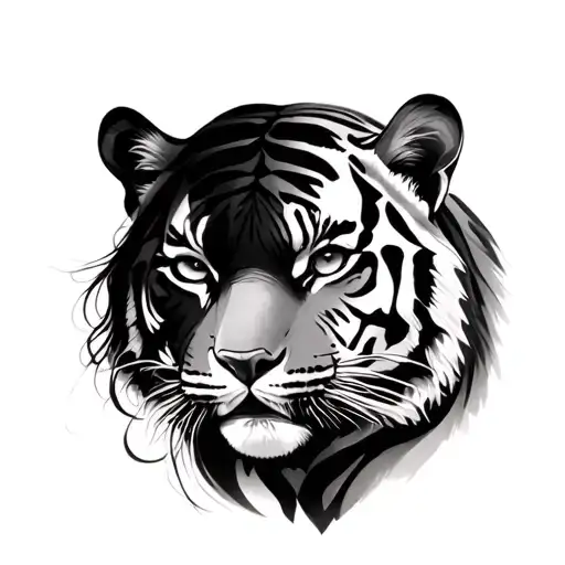 Half Tiger Half Woman tattoo design idea