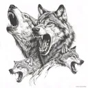 wolf showing teeth  protectin his two cubs tattoo design idea