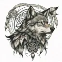 wolf with dream catcher entangled with a compass rose intertwined tattoo design idea