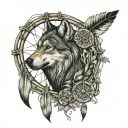 wolf with dream catcher entangled with a compass rose intertwined tattoo design idea
