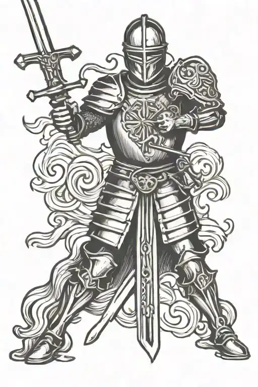 knight holding a sword tattoo design idea