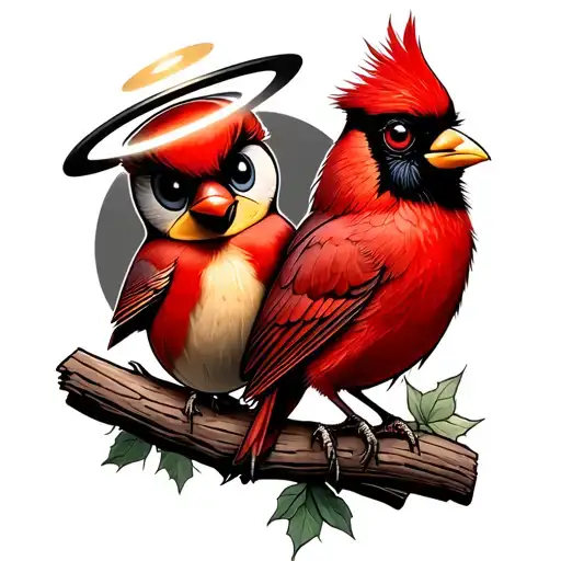 tweety bird and cardinal with halos tattoo design idea