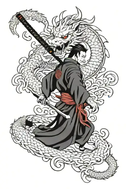 demon samurai dragon samurai saber tattoo design idea